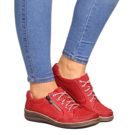 Leder Damenschuhe mit Reißverschluss rot Helios 357