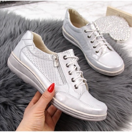 Leder Damenschuhe mit Reißverschluss, Silber Helios 357