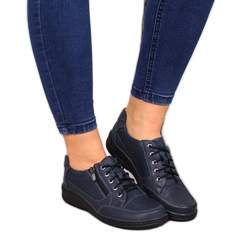 Leder Damenschuhe mit Reißverschluss marineblau Helios 357 navy blau