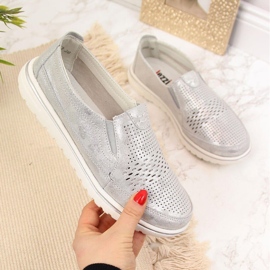 Silberne durchbrochene Lederschuhe für Damen Jezzi