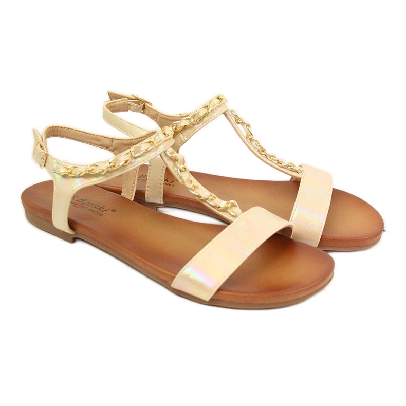 S.Barski Damensandalen mit Kette Holo beige S. Bararski