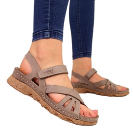 Damen Ledersandalen mit Klettverschluss beige Helios 256