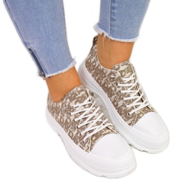 Beige Turnschuhe für Damen auf der Plattform mit Inschriften Sabatina