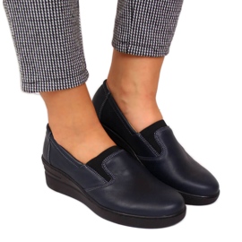 Bequemer Damen Lederschuh, marineblau Helios 349