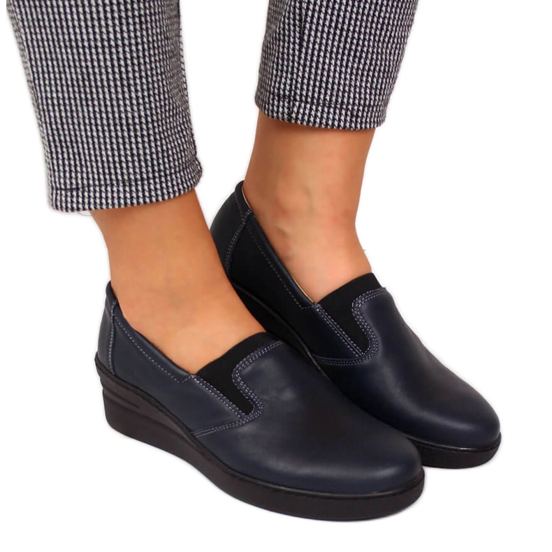 Bequemer Damen Lederschuh, marineblau Helios 349 navy blau