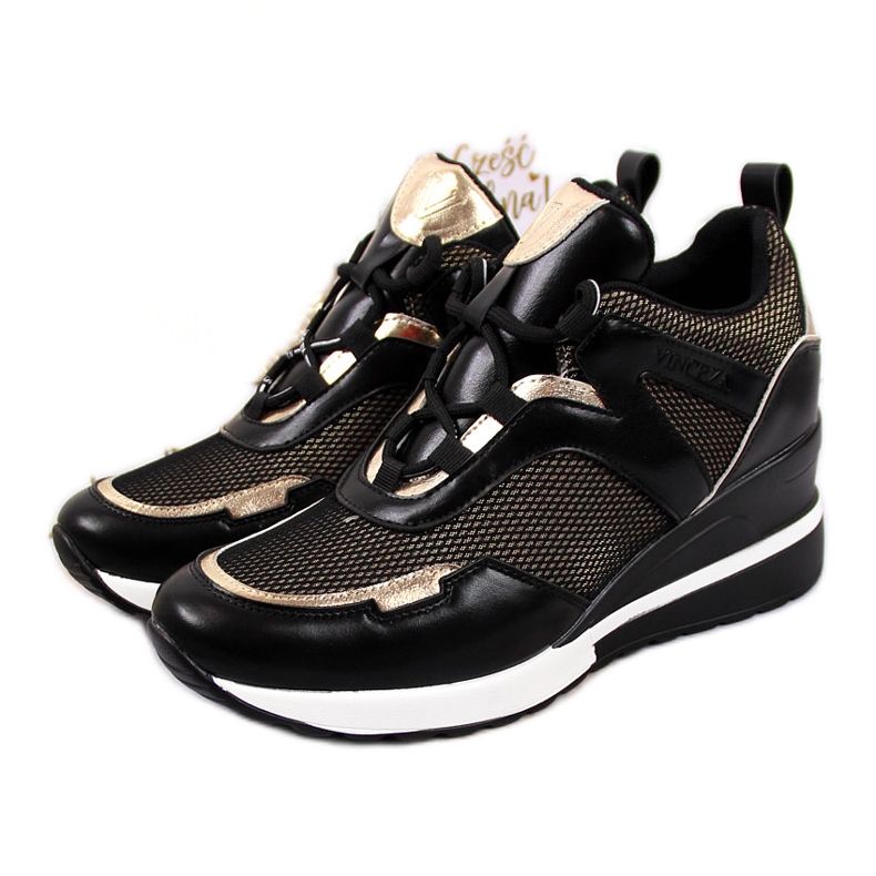 Schwarze Keilsneaker für Damen Vinceza golden