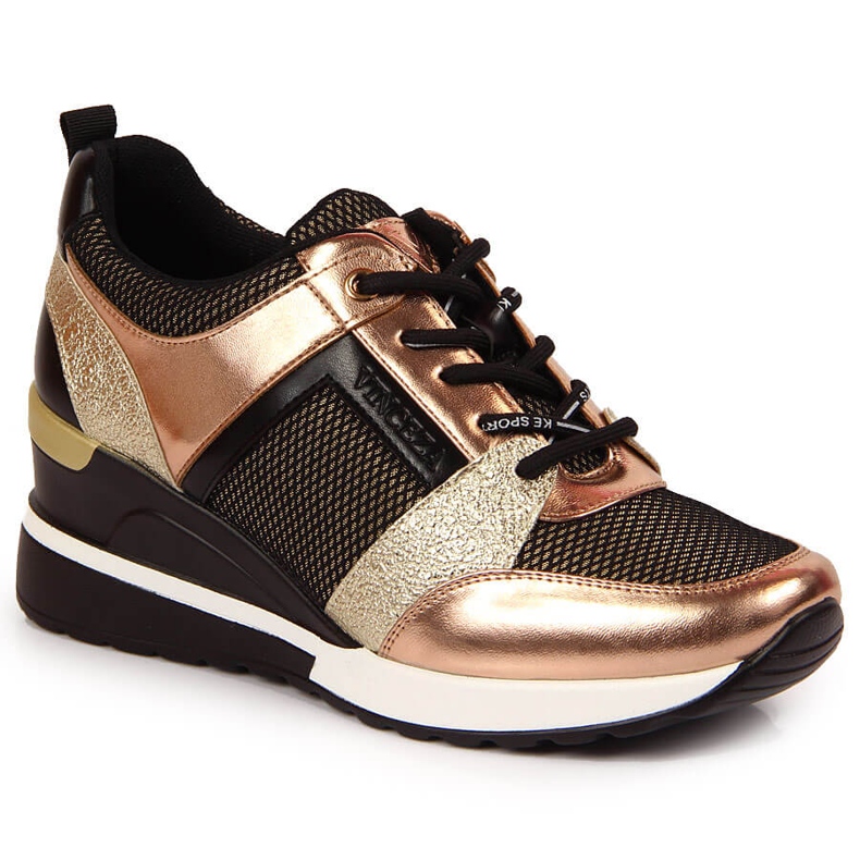 Schwarz-goldene Keilschuhe für Damen Vinceza