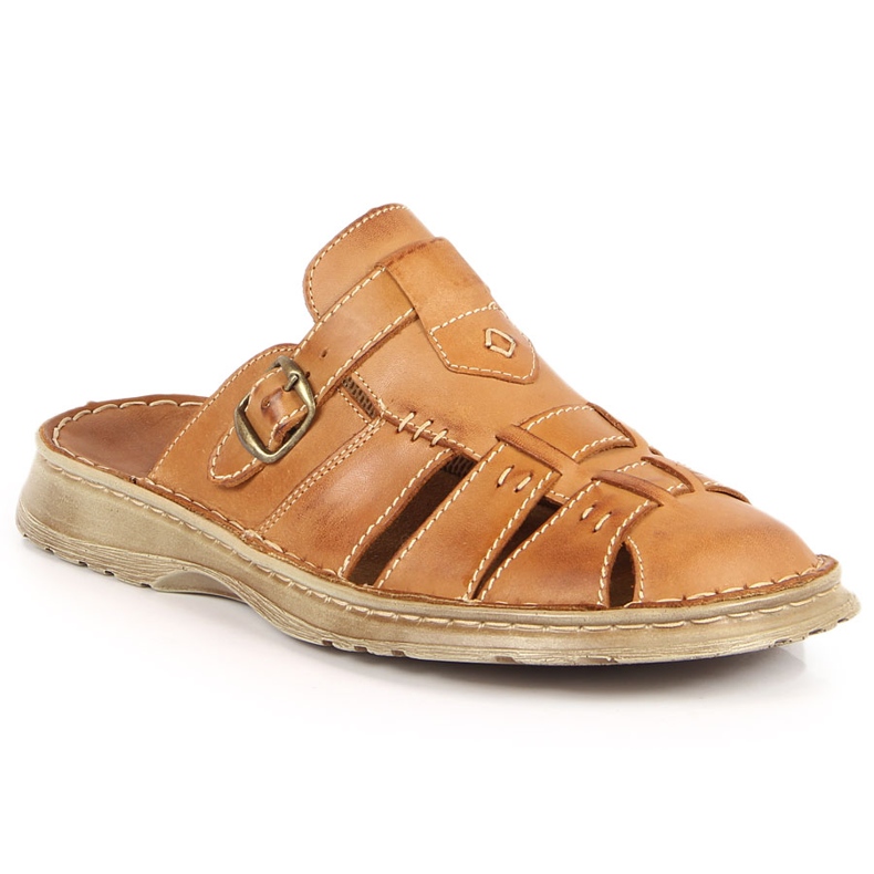 Bequeme Herrenhausschuhe aus braunem Leder Łukbut 962