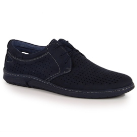 Marineblaue durchbrochene Herrenschuhe Łukbut 1447