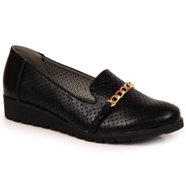 Durchbrochene Damenschuhe mit Kette, schwarz Jezzi