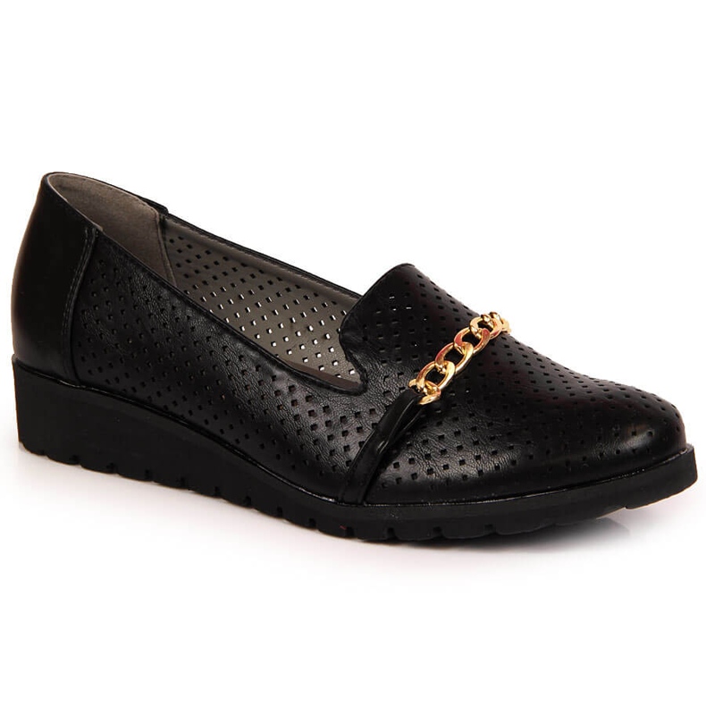 Durchbrochene Damenschuhe mit Kette, schwarz Jezzi