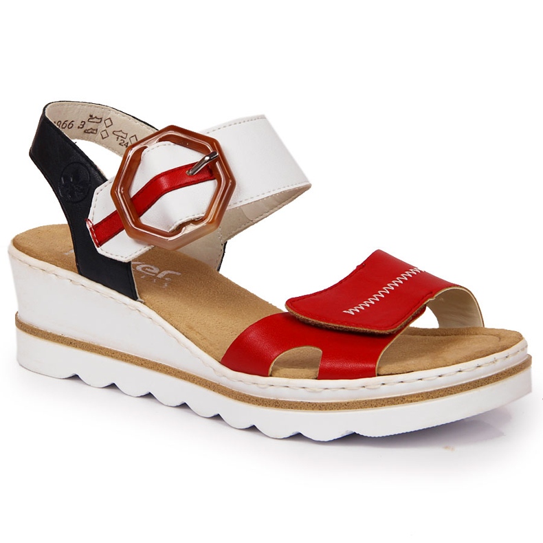Damen Keilsandale Rieker 67476-33 weiß schwarz rot mehrfarbig
