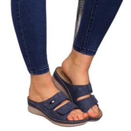 Bequeme marineblaue eVento-Hausschuhe für Damen mit Klettverschluss