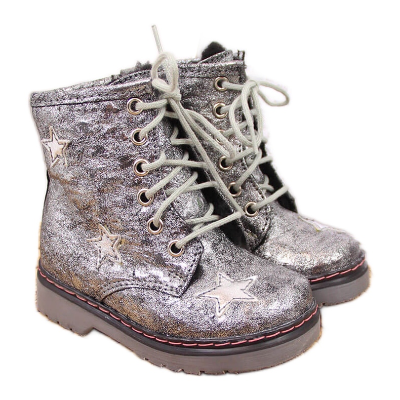 Warme metallisch-silberne Mädchenstiefel Kornecki 6216 silber-