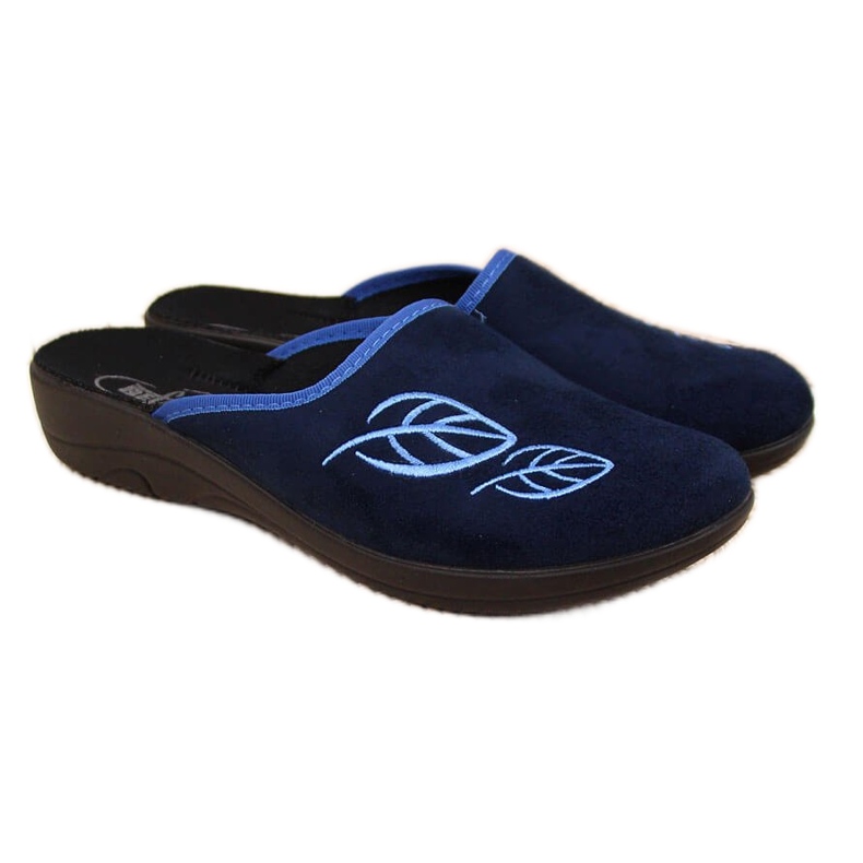Marineblaue Damenhausschuhe im Befado-Blatt navy blau