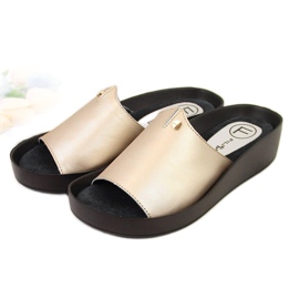 Goldene Plateau-Lederpantoffeln für Damen Filippo