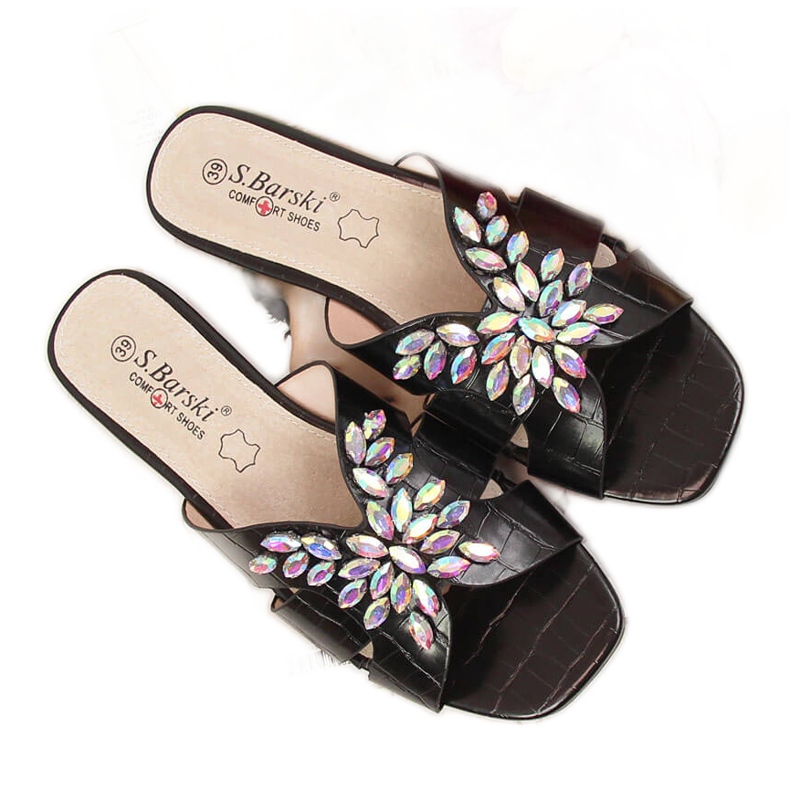 S.Barski Schwarze Damenhausschuhe mit Steinen von S. Barski