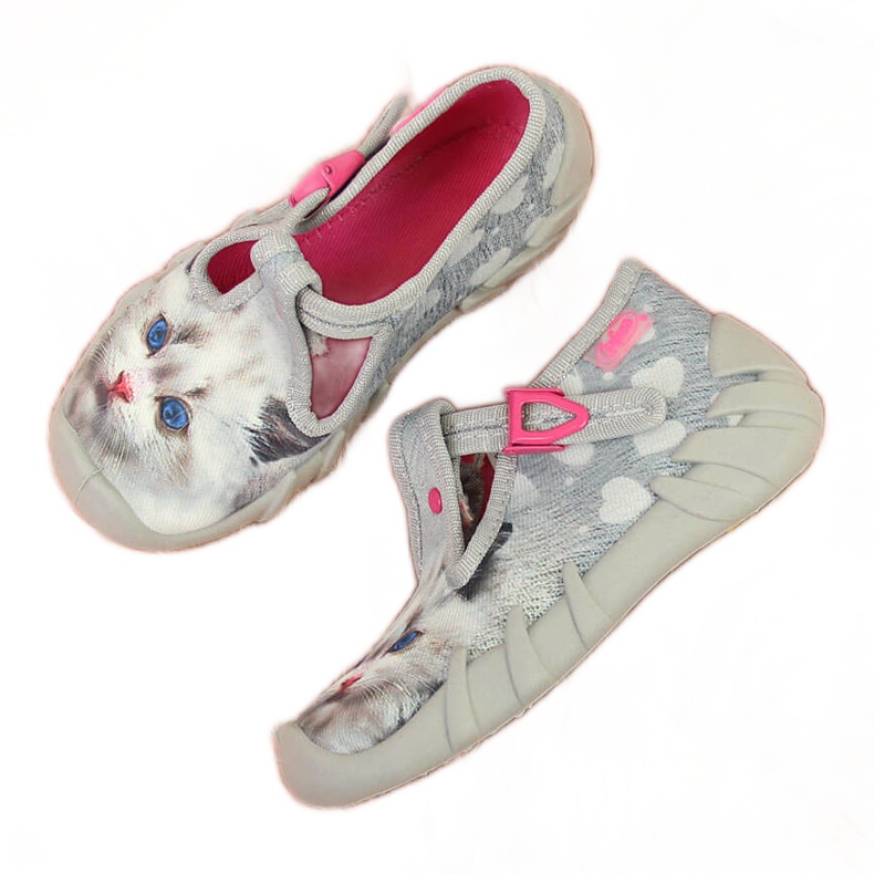 Mädchenhausschuhe für den Kindergarten mit dem Kätzchen Befado grau