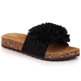 Schwarze Damenhausschuhe mit einer Blume Jezzi