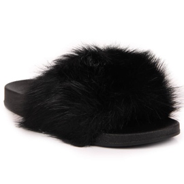 Schwarze Jezzi Damenhausschuhe mit Fell