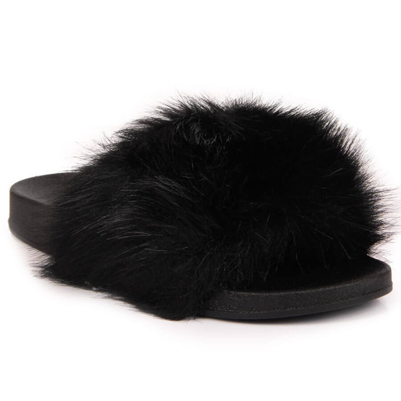 Schwarze Jezzi Damenhausschuhe mit Fell