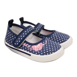 Ballerinas mit Klettverschluss und marineblauen und weißen Tupfen von Atletico
