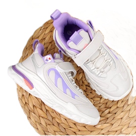 Sportschuhe für Mädchen mit Klettverschluss grau-lila American Club weiß