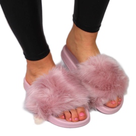 Damenhausschuhe mit Fell helllila Msmg