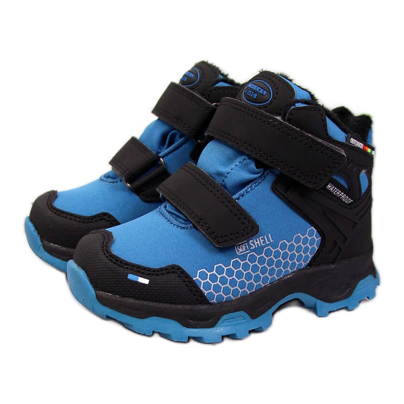 Blaue wasserdichte Trekking-Schneestiefel mit Klettverschluss von American Club schwarz