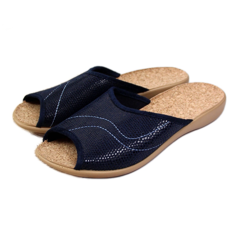 Navy Befado home Damen-Hausschuhe aus Kork navy blau