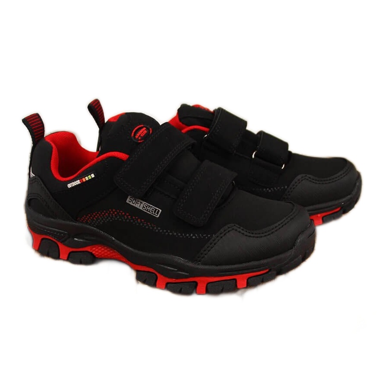 Schwarz-rote, wasserdichte Kinder-Trekkingschuhe von American Club mit Klettverschluss