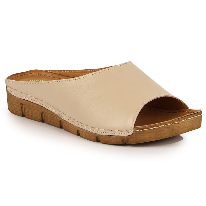 Cremefarbene Damenhausschuhe aus Leder Łukbut 1434 mehrfarbig