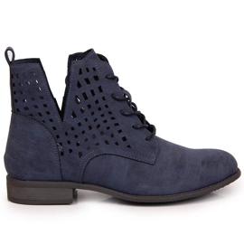 Durchbrochene marineblaue Jezzi-Stiefel für Damen im Frühjahr