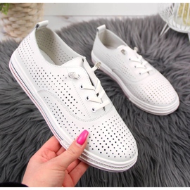 Weiße durchbrochene Lederschuhe für Damen Vinceza