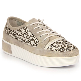 Damenschuhe aus goldfarbenem durchbrochenem Leder Filippo