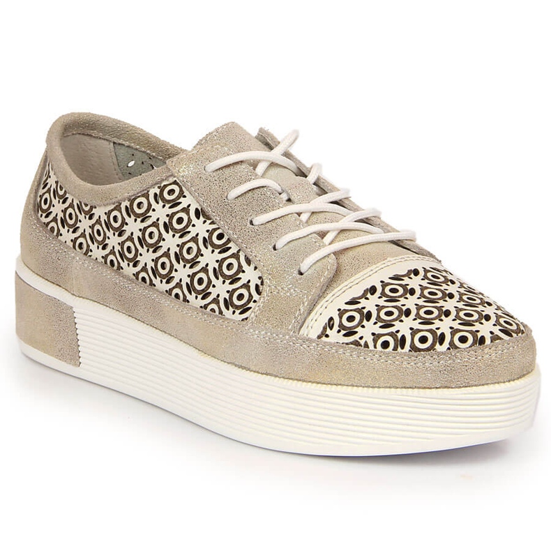 Damenschuhe aus goldfarbenem durchbrochenem Leder Filippo