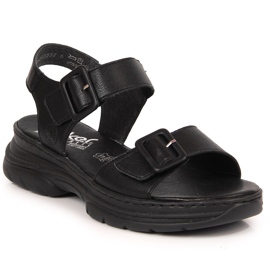 Damen Ledersandalen mit Klettverschluss schwarz Rieker 66680-00