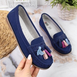 Damen-Leder-Loafer mit Fransen, Marineblau Jezzi