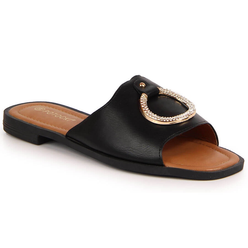 Schwarze Damenhausschuhe mit Dekoration Potocki