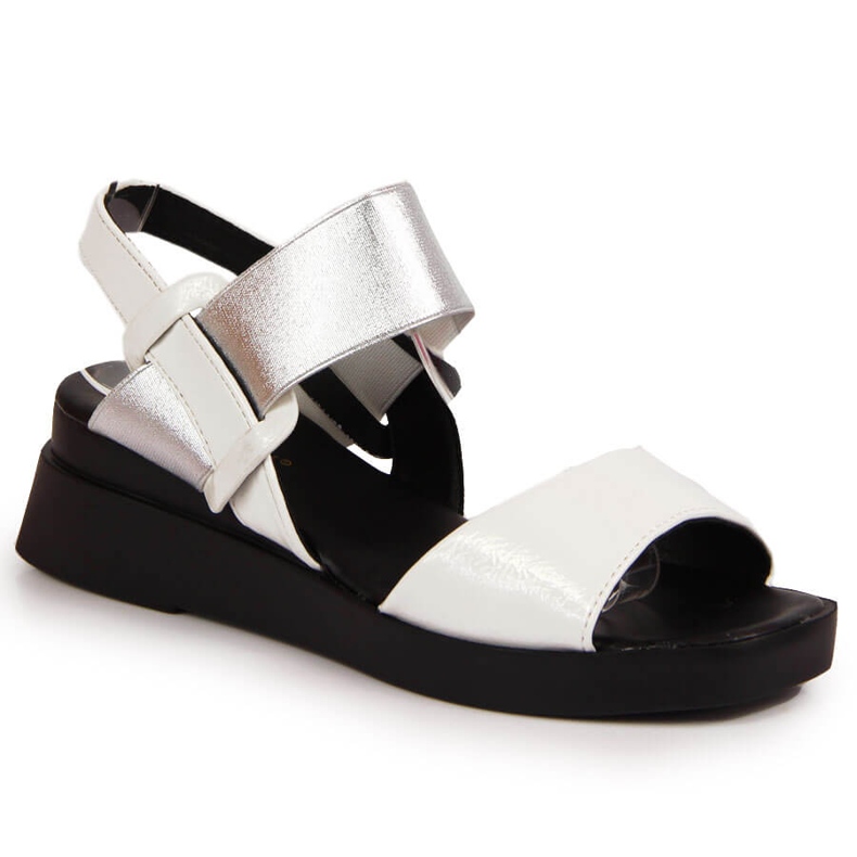 Damensandalen auf Keilabsatz mit weißem Potocki