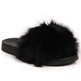 Schwarze Vinceza pelzige Damenpantoffeln