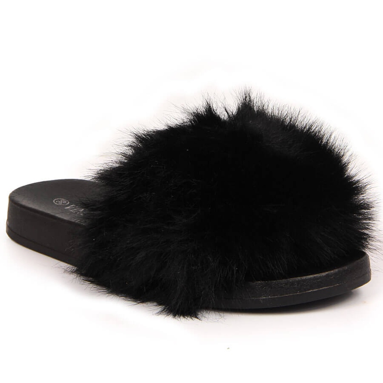 Schwarze Vinceza pelzige Damenpantoffeln