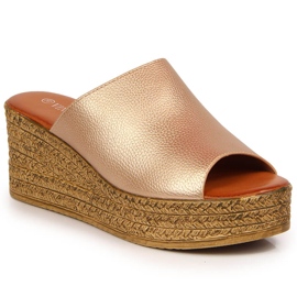 Goldene Keilpantoffeln für Damen Vinceza