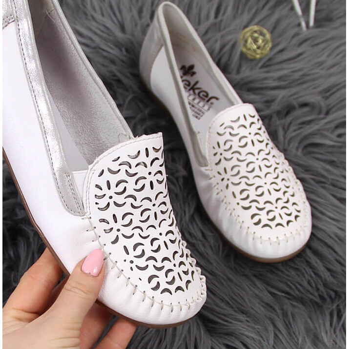Damen Loafer aus weißem durchbrochenem Leder Rieker L6350-80
