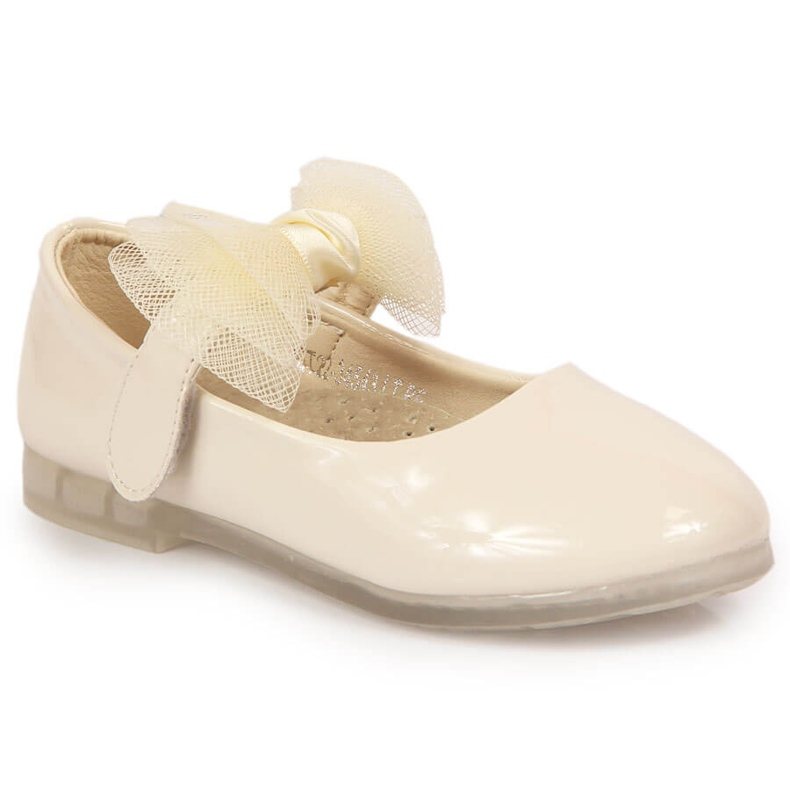 Ballerinas für Mädchen mit Klettverschluss mit Schleife, beige Vinceza