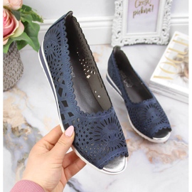 Durchbrochene Damenschuhe, offene Spitze, marineblau Jezzi