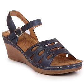 Bequeme Damensandalen auf Keilabsatz Jezzi navy blau