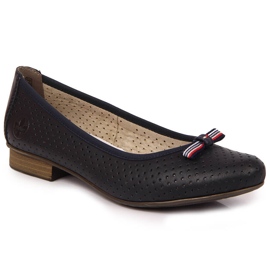 Durchbrochene marineblaue Ballerinas für Damen aus Leder Rieker 51997-15