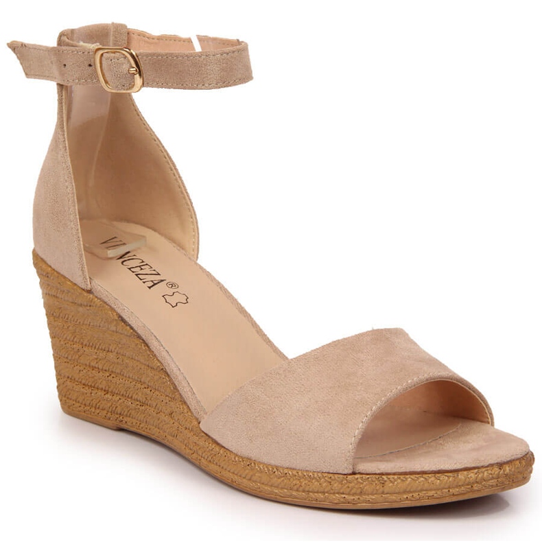 Damensandalen mit Keilabsatz von Vinceza in Beige