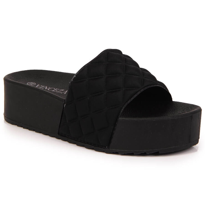 Schwarze, gesteppte Plateau-Slipper von Vinceza für Damen